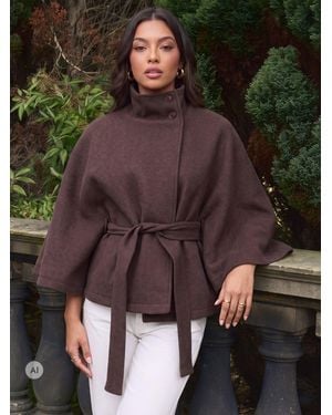 Threadbare Faux Wool Cape Coat - Brown