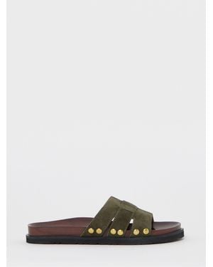 Simply Be Wide Fit Wood Effect Suede Footbed Sandals - Green