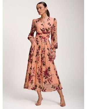 Jolie Moi Long Sleeve Printed Lace Midaxi Dress - Orange