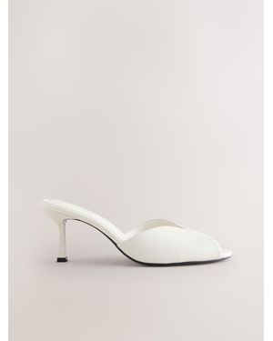 Next Forever Comfort Leather Peeptoe Mule Heels - Natural