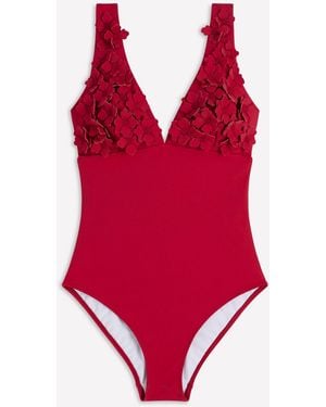 Boden Flower Appliqué Swimsuit - Red