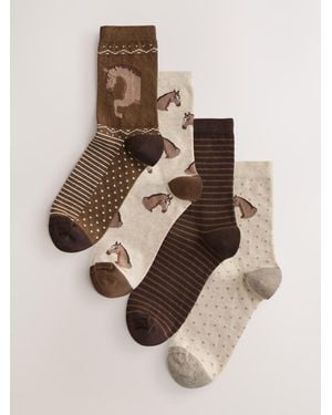 Next Equestrian Conversational Ankle Socks 4 Pack - Natural