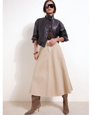 Friends Like These Petite Denim Seamed A Line Midi Skirt - Natural