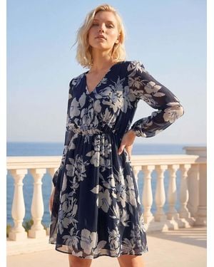 Roman Petite Floral Wrap Dress - Blue