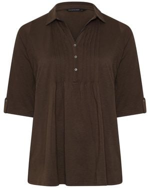 Evans Pintuck Henley Top - Brown
