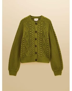 Joules Rafferty Cable Knit Crew Neck Cardigan - Green