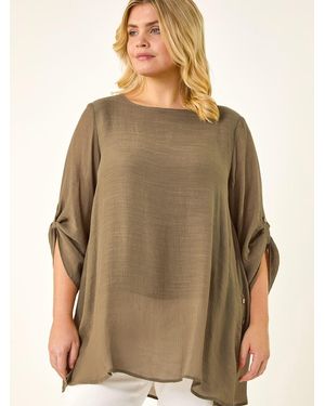 Roman Curve Buttoned Side Asymmetric Top - Natural