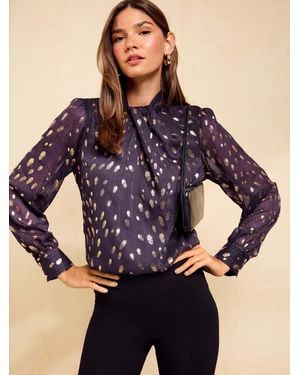 Friends Like These Satin Twist Neck Long Sleeve Blouse - Purple