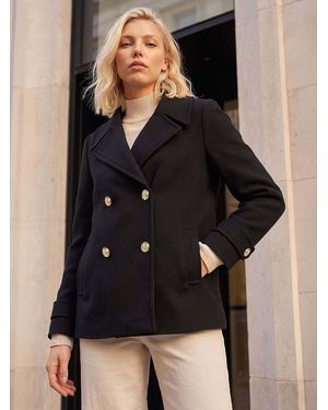 Roman Petite Collar Double-Breasted Coat - Black
