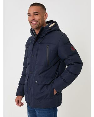 Threadbare Showerproof Hooded Puffer Coat With Borg Lined Hood - Blue