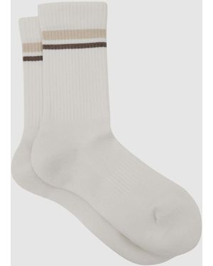 Reiss Helena - Neutral Cotton-blend Double-stripe Socks, Us 5-7 - White