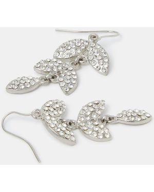 Accessorize Diamanté Leaf Drop Earrings - White