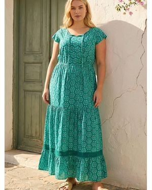 Roman Curve Floral Print Swing Midi Dress - Green