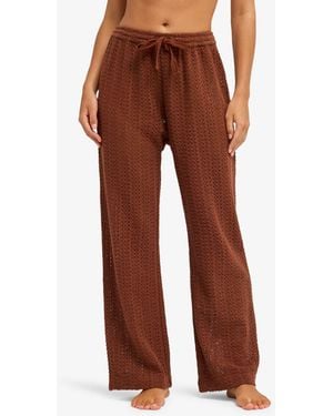 Roxy Cappucino Mood Moving Crochet Texture Beach Trousers - Brown