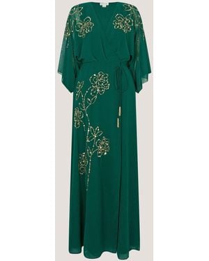 Monsoon Skyla Floral Embellished Maxi Wrap Dress - Green