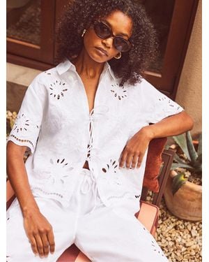 Ro & Zo Broderie Tie Front Shirt - White