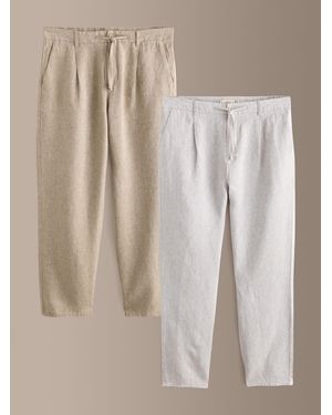 Next Taupe Signature Linen Pants With Elasticated Waist 2 Pack - Natural