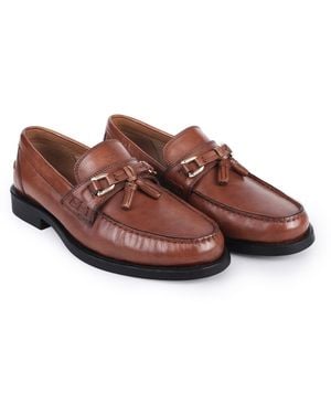 OFF THE HOOK Hayden Leather Horsebit Tassel Loafers - Brown