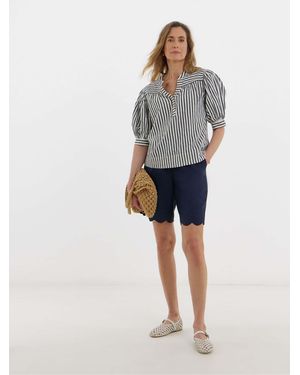 JD Williams Scallop Edge Linen Mix Shorts - Blue