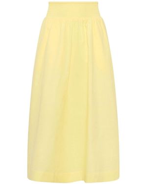 PixieGirl Petite Poplin Shirred Midi Skirt - Yellow