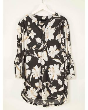Roman Curve Floral Puff Print Stretch Shirt - Black