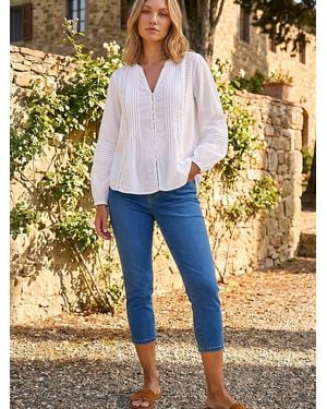 Roman Pleated V-Neck Cotton Blouse - Metallic