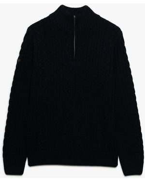 Superdry Jacob Cable Half Zip Knit Sweater - Black