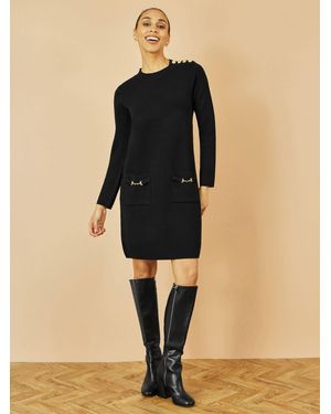 Yumi' Knitted Tunic Dress With Hardware Details - Natural