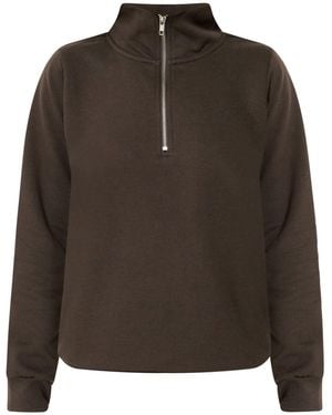 M Com Petite Half Placket Sweatshirt - Brown