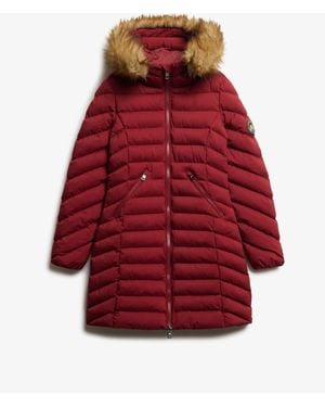 Superdry Fuji Faux Hood Mid Length Coat - Red