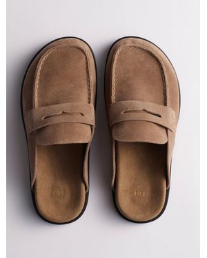 The Set Premium Comfort Suede Backless Footbed Loafers - Brown