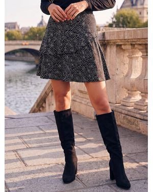 Roman Floral Skater Skirt - Black
