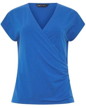 M Com Cotton Rich Short Sleeve Wrap Top - Blue