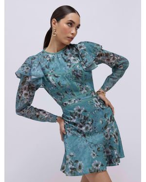 River Island Long Sleeve Floral Mini Dress - Blue