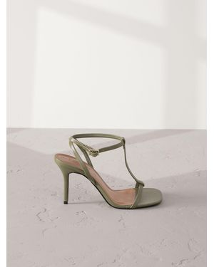 Next Signature Premium Leather Skinny Strap Heeled Sandals - Gray