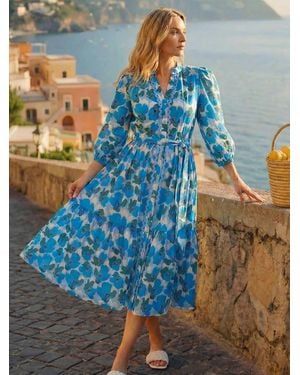 Roman Petite Floral Print Pocket Midi Dress - Blue