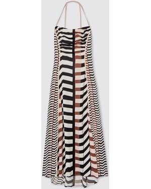 Reiss Georgie Chevron-Stripe Ruched Midi Dress - White