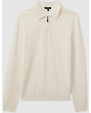 Reiss Regis Wool Half-Zip Polo Shirt - White