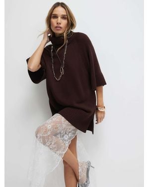 River Island High Neck Hybrid Lace Hem Midi Dress - Brown