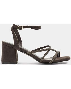 Yours Curve Strappy Glitter Block Heels - White
