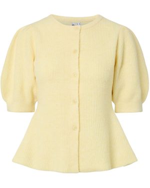 Pieces Short Sleeve Puff Knit Cardigan - Yellow