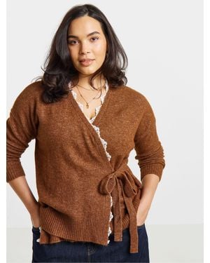 Simply Be Lace Trim Ballet Wrap Cardigan - Brown