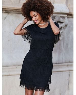 Sosandar Fringe Detail Mini Dress - Blue