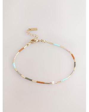 Next Pearl Effect Beaded Anklet - Natural