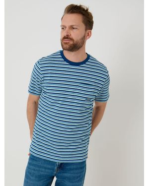 Saltwell Stripe Textured Cotton Crew Neck T-Shirt - Blue