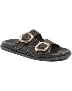 Jones Bootmaker Jones Bootmaker Gisela Leather Dual Buckle Sandals - Black