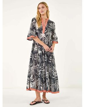 Roman Leaf Border Print Maxi Dress - White