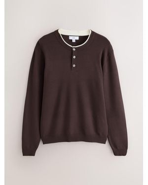 Next Long Sleeve Henley Knitted Sweater - Brown