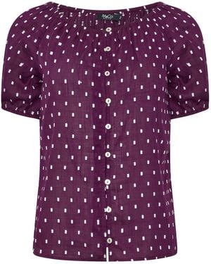 M Com Petite Short Sleeve Dobby Button Through Blouse - Purple
