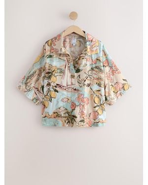 Next V-Neck Linen Blend Rugby Shirt - Natural
